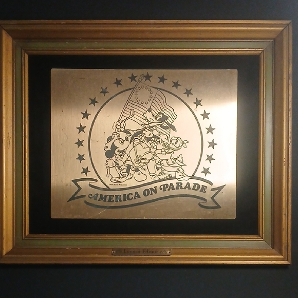 Vintage DisneylandBrass Plaquet Wall Art America on Parade Mickey Guffy Ect